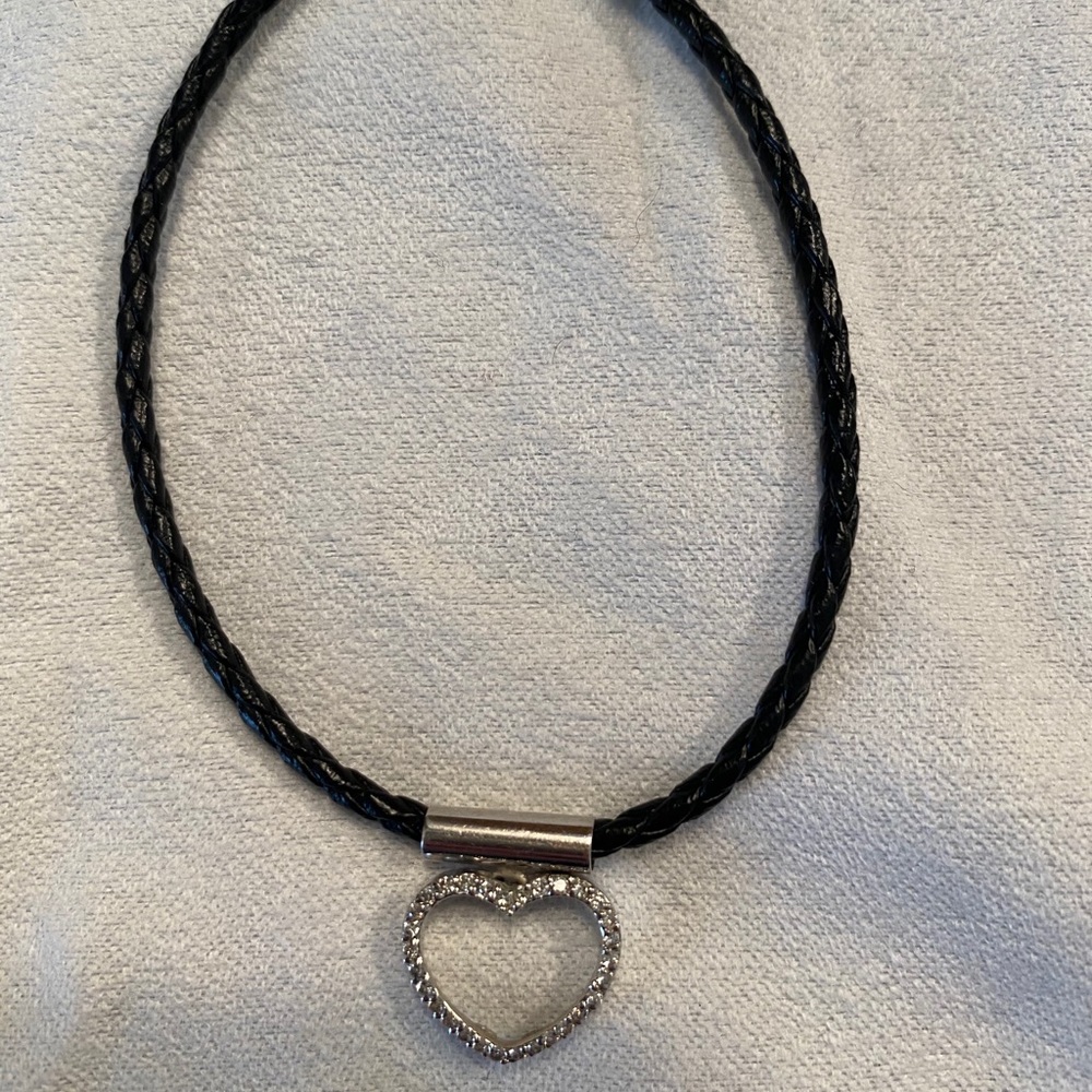 Diamond heart bracelet on black string